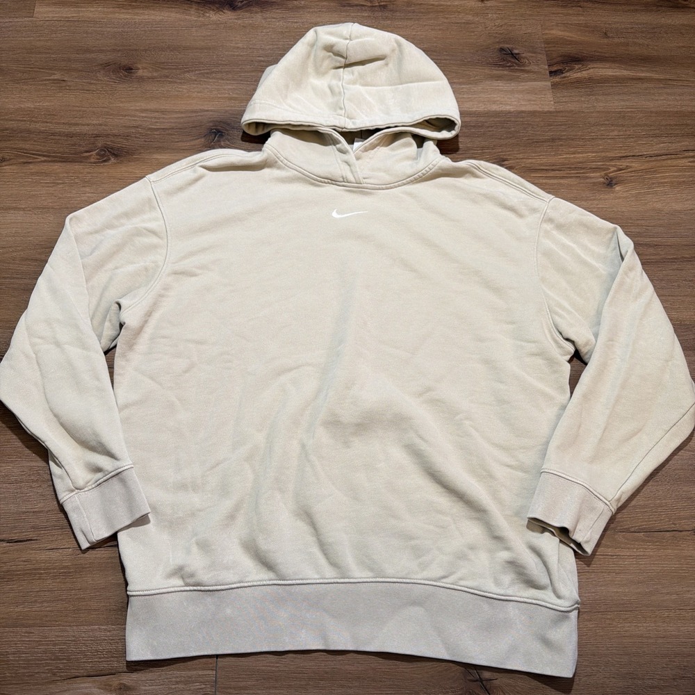 Nike Women's MEDIUM Sportswear Essential Collection Washed Cream Tan Fleece Hood